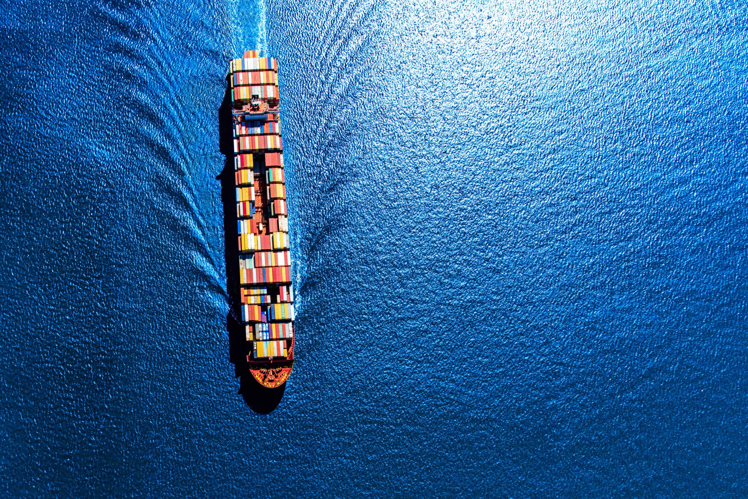 A fully loaded container ship heading toward the Port of Houston from the Gulf of Mexico.
