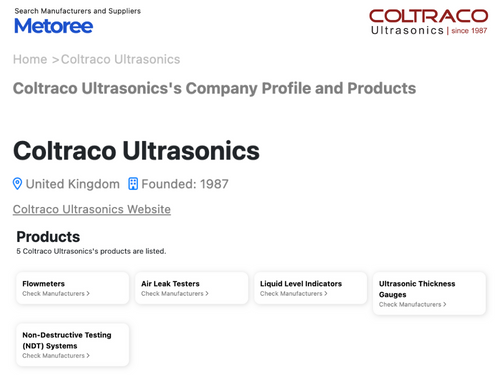Coltraco Ultrasonics' Range of Products Now Featured on Metoree, a Product and Manufacturer Information Comparison Site.